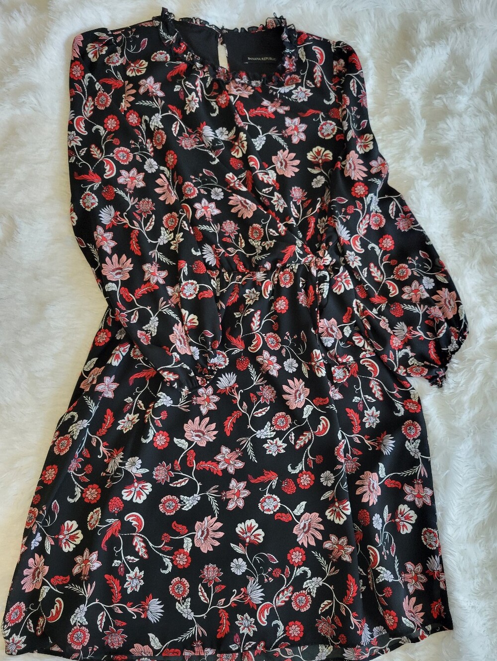 Banana Republic, Black Floral, Long Sleeve, Women's  Dress, Size 8